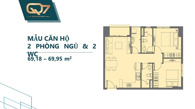 Mẫu 2PN 2WC căn hộ q7 boulevard