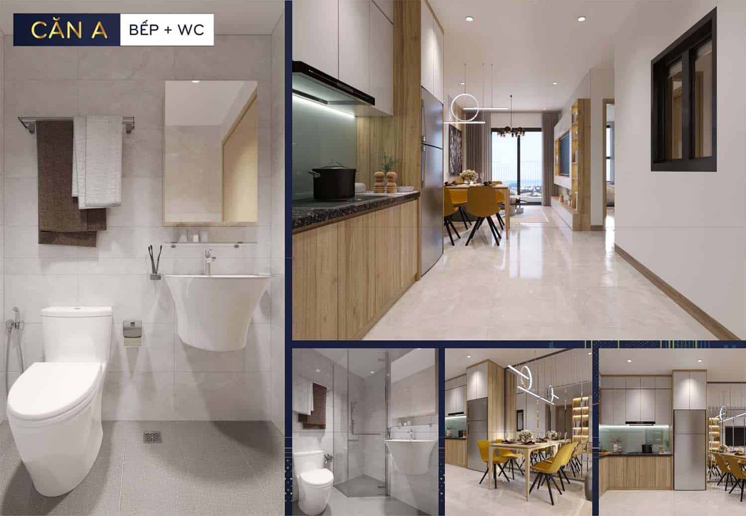 Hình ảnh thiết kế nhà mẫu Bcons Polaris căn A phòng bếp và WC